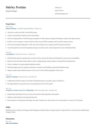 Dispatch Manager Resume