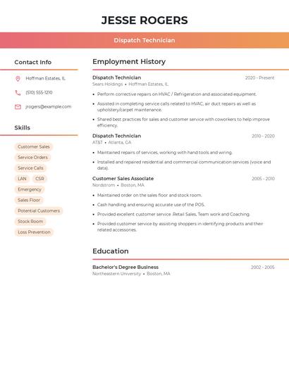 Dispatch Technician Resume