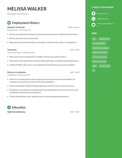 Dispatch Technician Resume