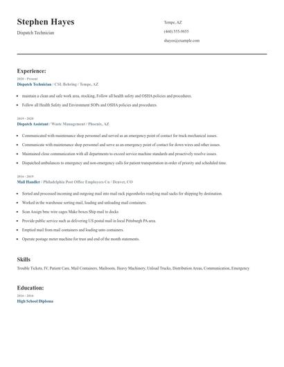 Dispatch Technician Resume