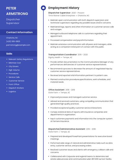 Dispatcher Supervisor Resume