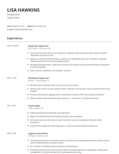 Dispatcher Supervisor Resume