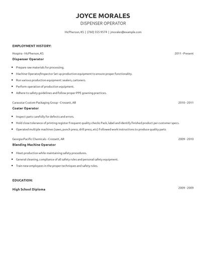 Dispenser Operator Resume