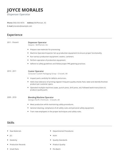 Dispenser Operator Resume