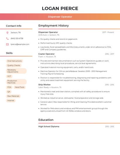 Dispenser Operator Resume