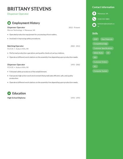 Dispenser Operator Resume