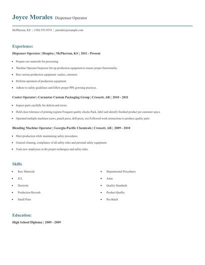 Dispenser Operator Resume