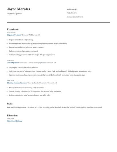 Dispenser Operator Resume