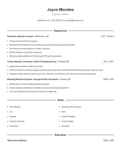 Dispenser Operator Resume