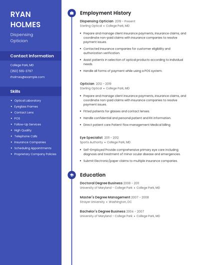 Dispensing Optician Resume