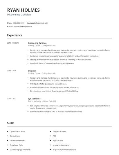 Dispensing Optician Resume