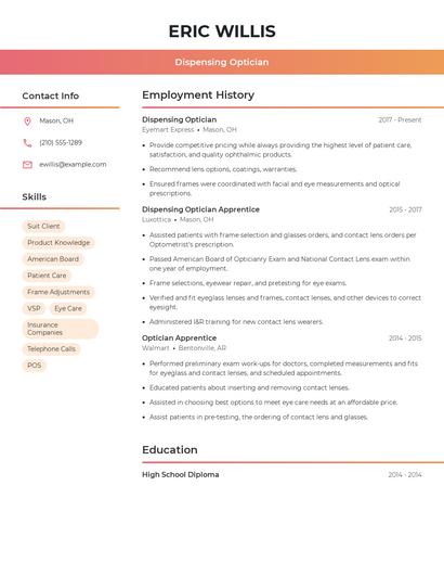 Dispensing Optician Resume
