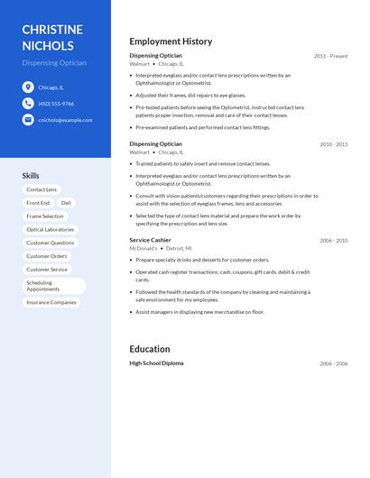 Dispensing Optician Resume