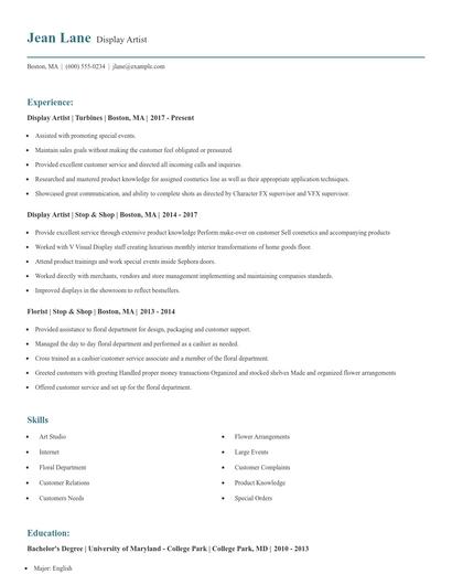 Display Artist Resume