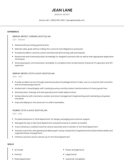 Display Artist Resume
