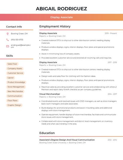 Display Associate Resume