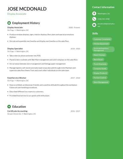 Display Associate Resume