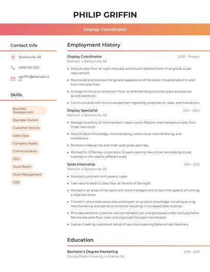 Display Coordinator Resume
