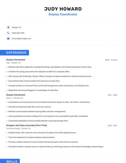 Display Coordinator Resume