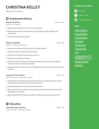 Display Coordinator Resume