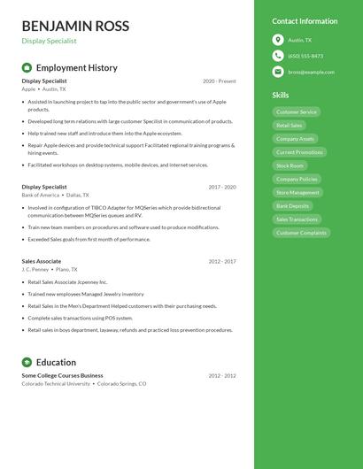 Display Specialist Resume