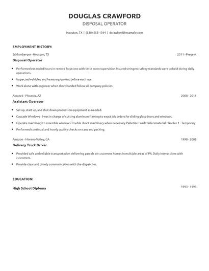 Disposal Operator Resume