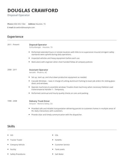 Disposal Operator Resume