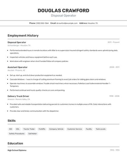 Disposal Operator Resume