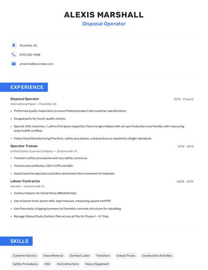 Disposal Operator Resume