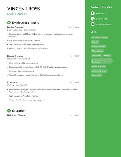 Disposal Operator Resume
