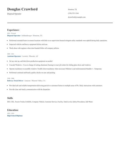 Disposal Operator Resume