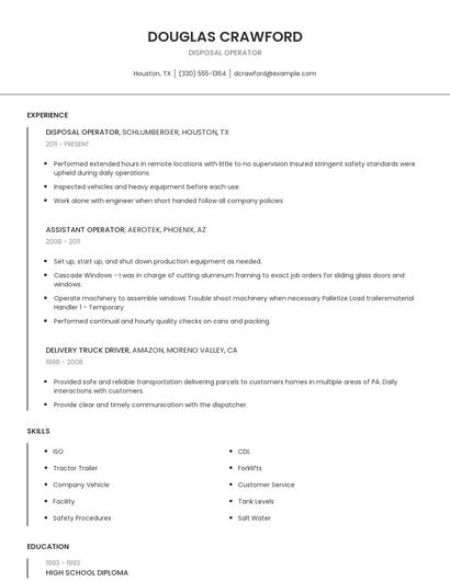 Disposal Operator Resume