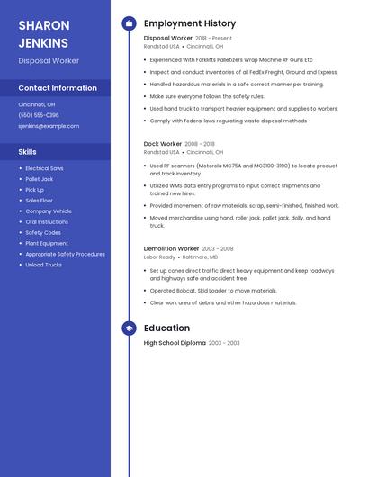 Disposal Worker Resume