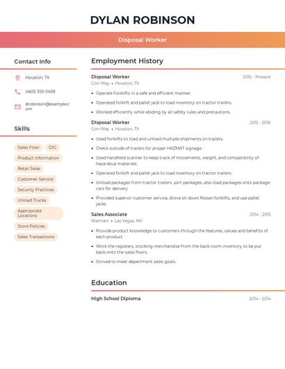 Disposal Worker Resume