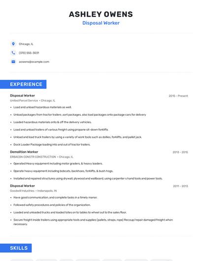 Disposal Worker Resume