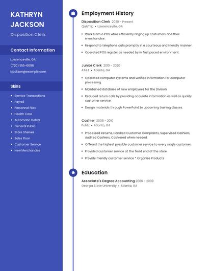 Disposition Clerk Resume