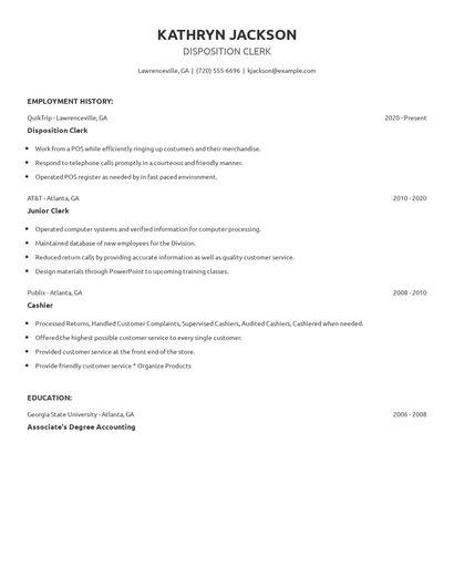 Disposition Clerk Resume
