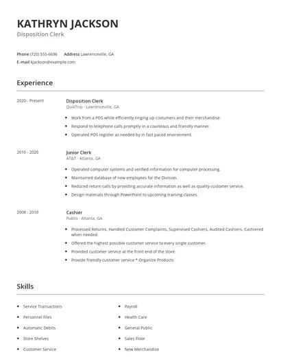 Disposition Clerk Resume