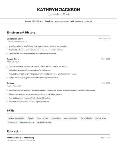 Disposition Clerk Resume