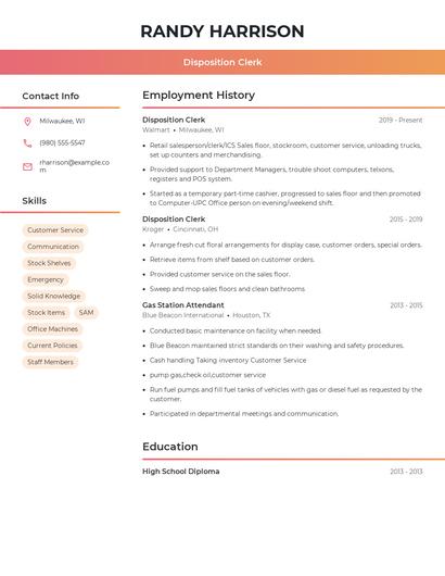 Disposition Clerk Resume
