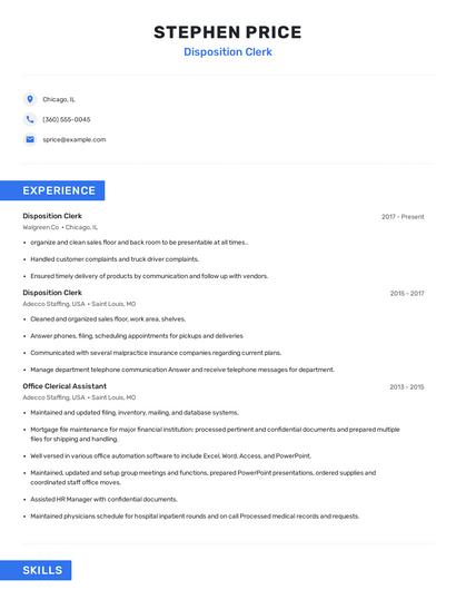 Disposition Clerk Resume