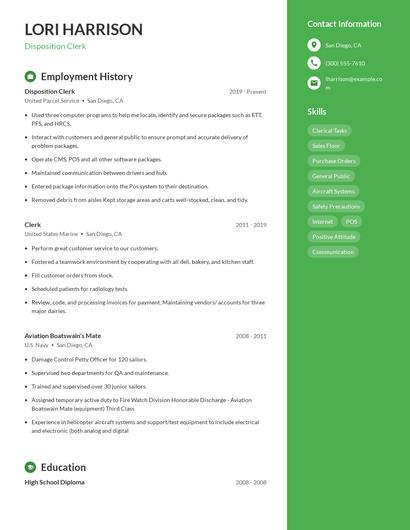 Disposition Clerk Resume