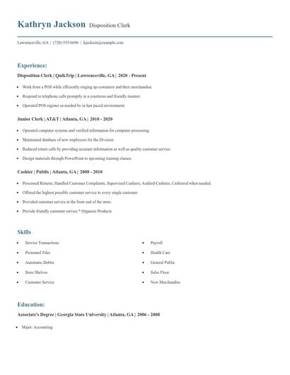 Disposition Clerk Resume