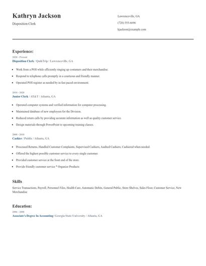 Disposition Clerk Resume