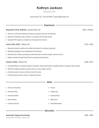 Disposition Clerk Resume