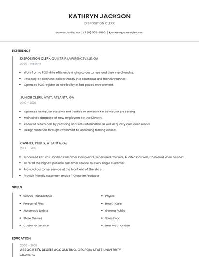 Disposition Clerk Resume