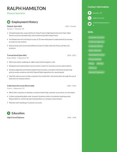 Dispute Specialist Resume