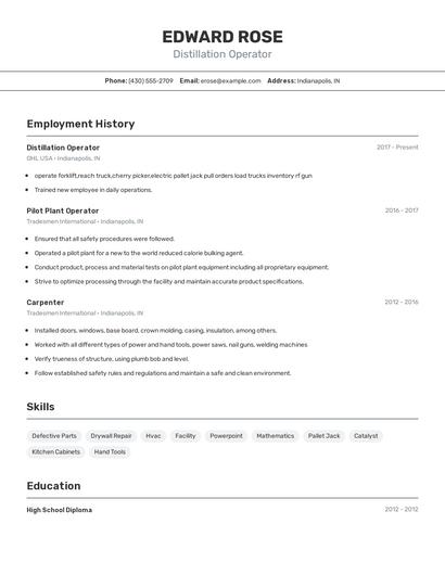 Distillation Operator Resume