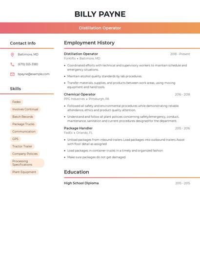 Distillation Operator Resume