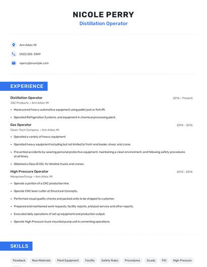 Distillation Operator Resume